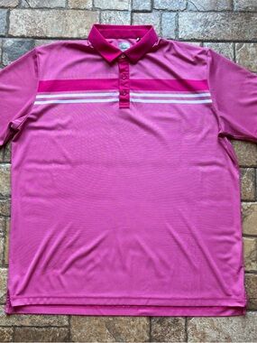 Callaway Pink Opti-Dri Birdseye Colorblock Stripe Performance Golf Polo